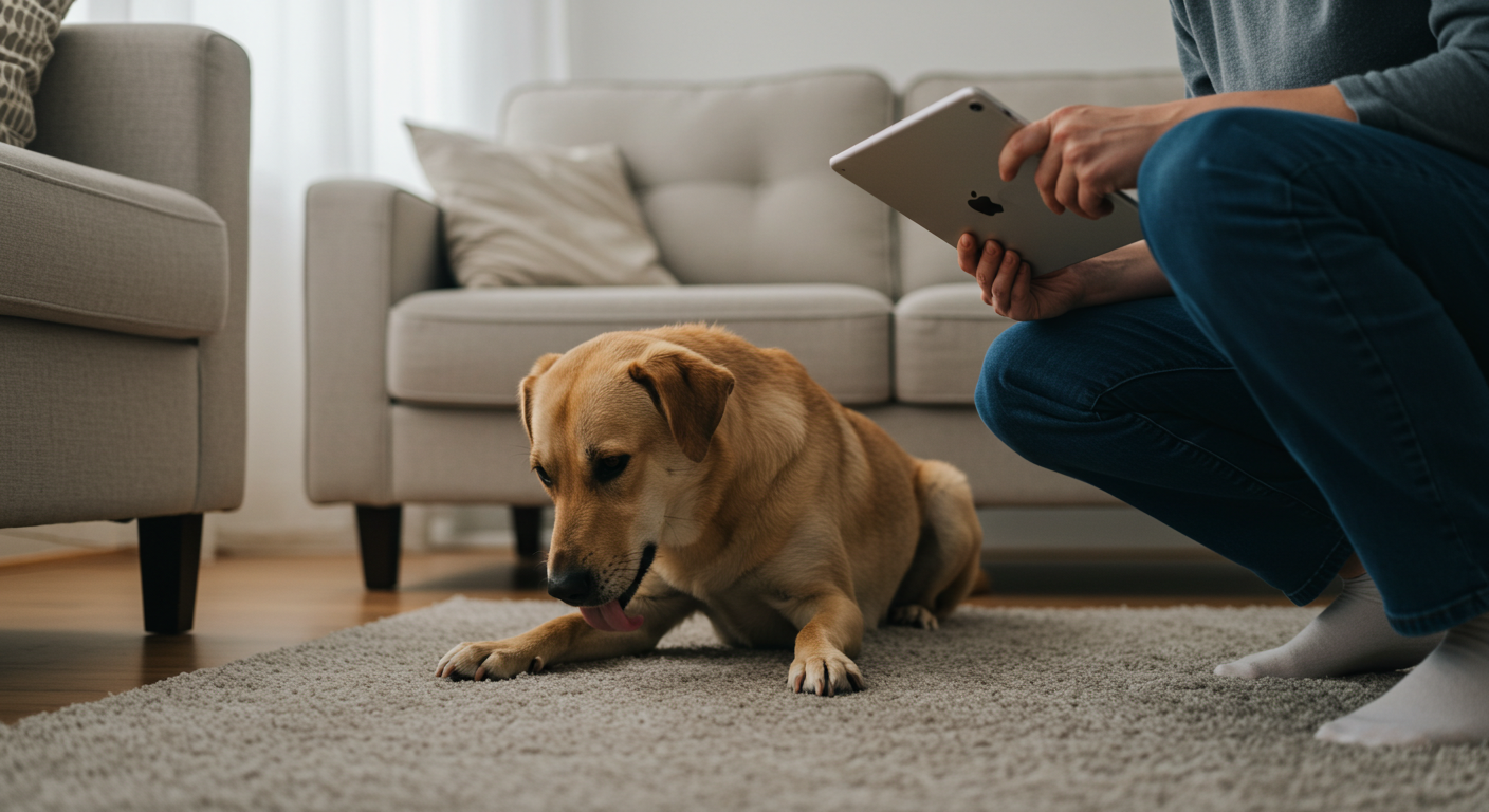 Interpretando o comportamento do cachorro com atenção Pessoa observando o cachorro lambendo as patas em casa